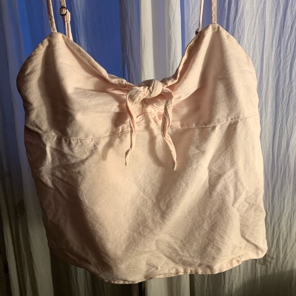 brandy light pink tie front tank top